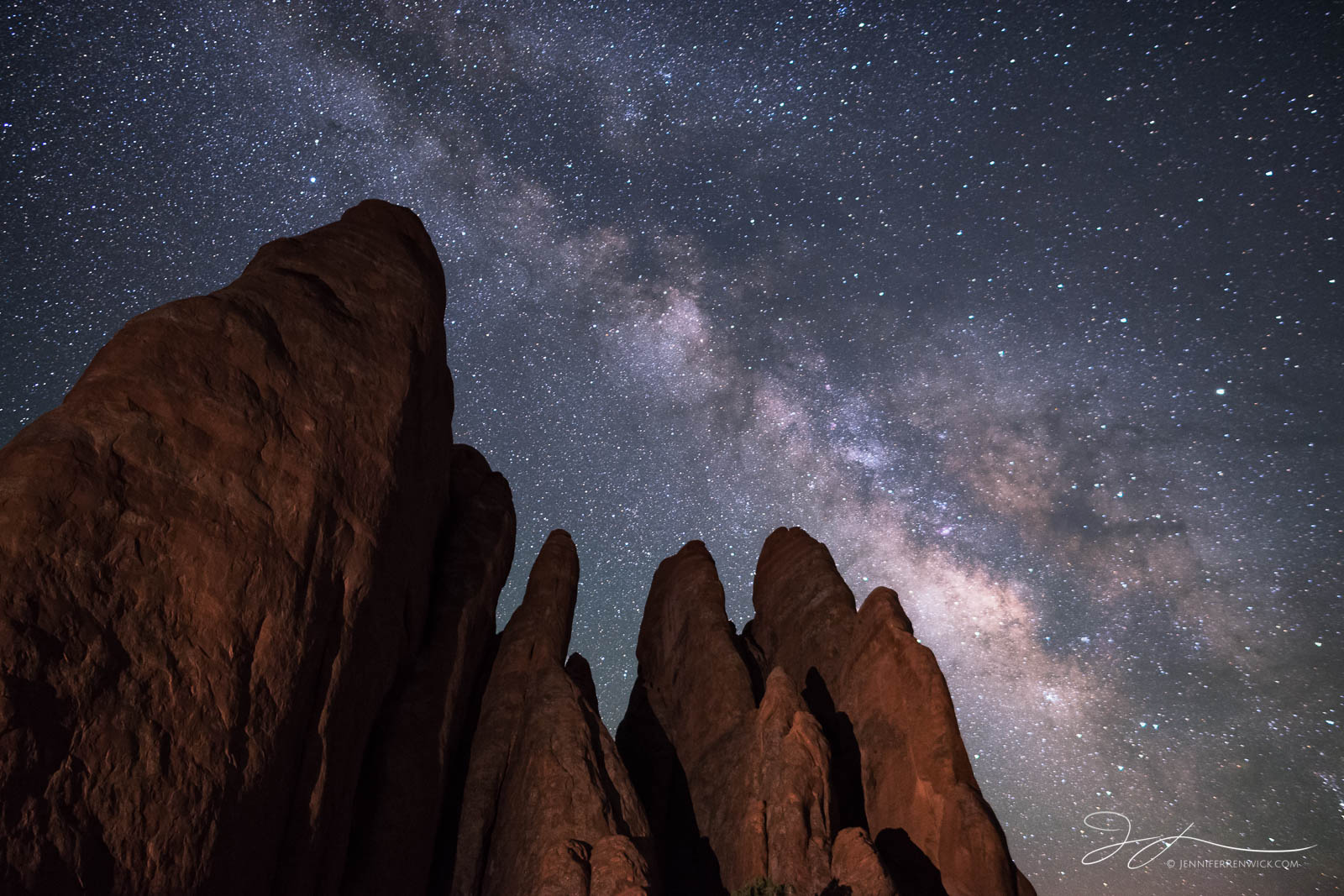 The Fins reach up to the night sky in Arches National Park.