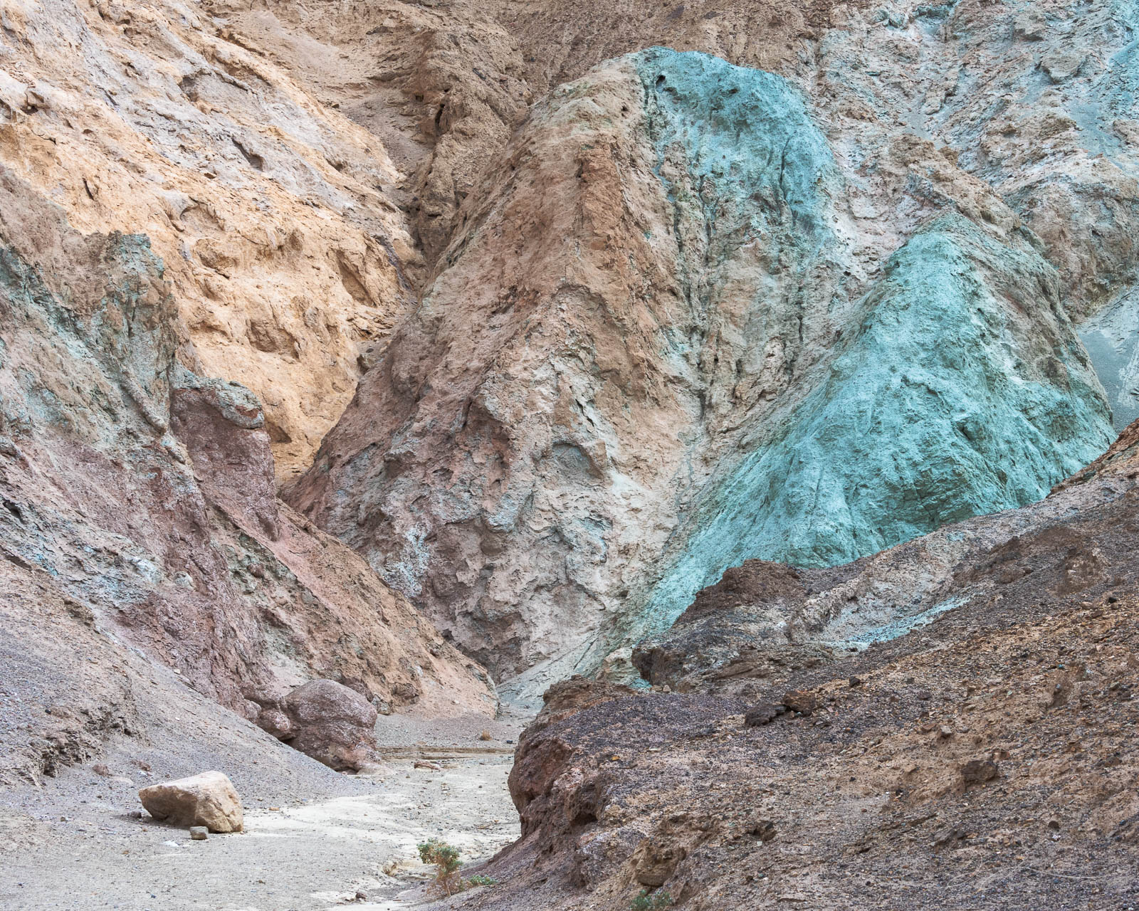 Soft pastels adorn the walls of a canyon in Death Valley National Park.
